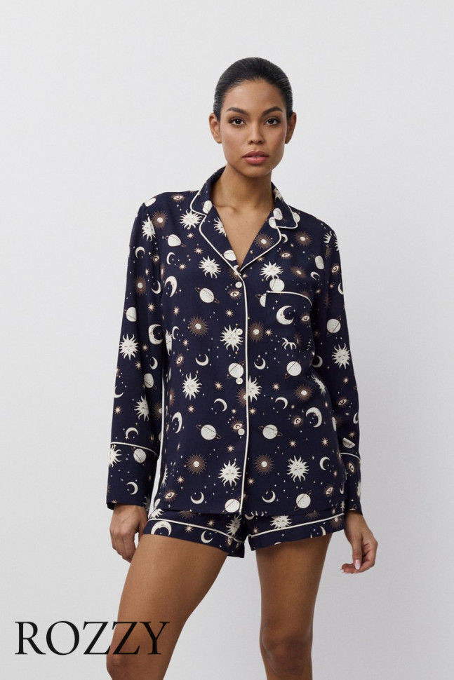 Пижама вискозная с шортами Aruelle Venus темно-синий/кремовый