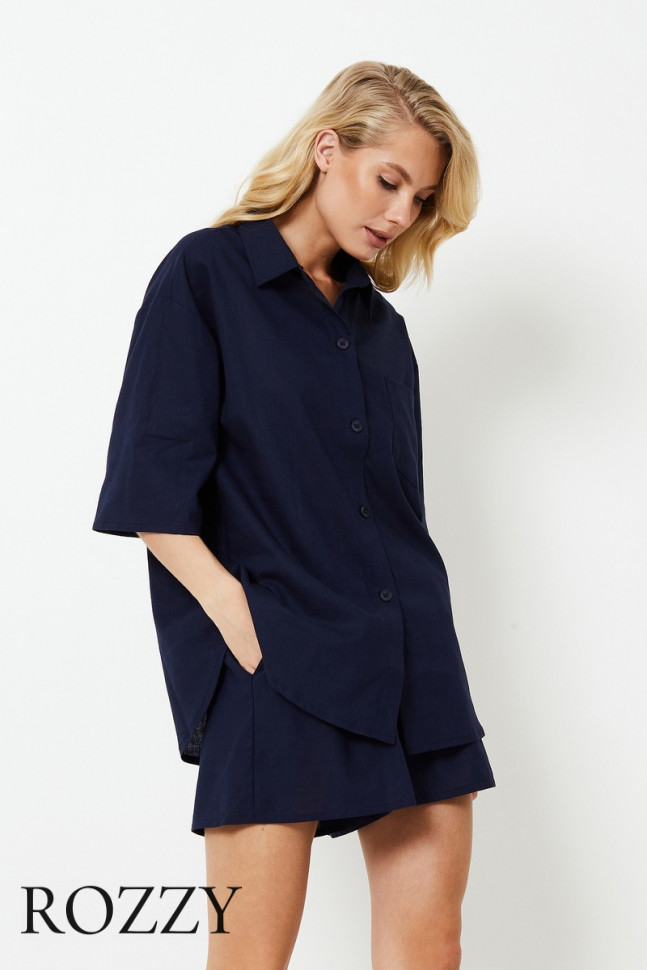 Костюм домашний льняной Aruelle Nia Set синий
