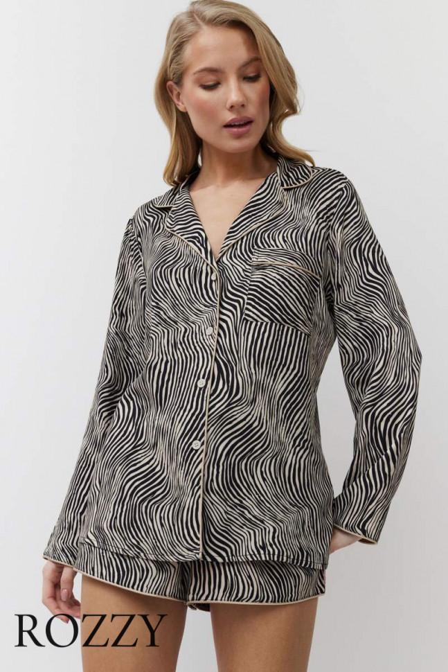 Пижама вискозная с шортами Aruelle Linna черный/мокка