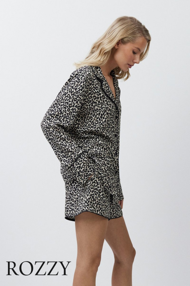 Пижама вискозная с шортами Aruelle Leona леопардовый