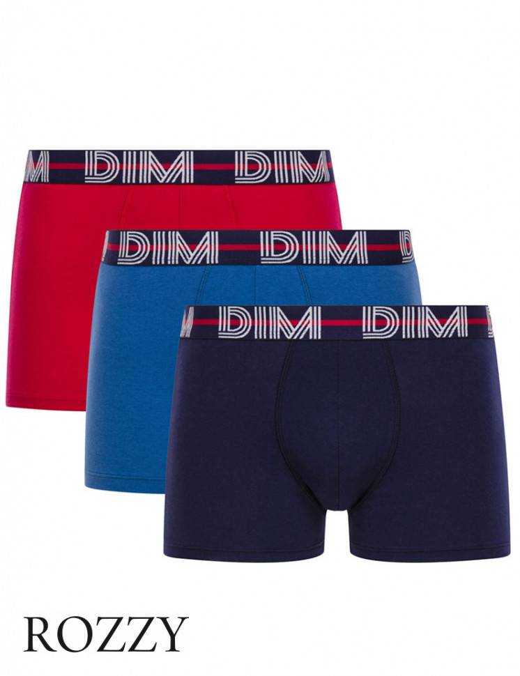 Трусы шорты мужские DIM 01QU красный/темно-синий/синий (уп.3шт.)
