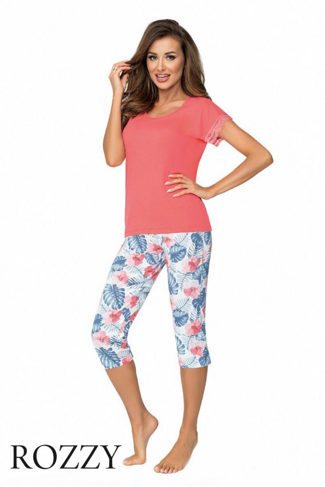 Пижама вискозная Donna Mila Coral 3/4 коралловый/мультиколор