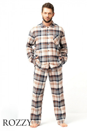 Пижама мужская фланелевая Key MNS 443 графитовый/бежевый