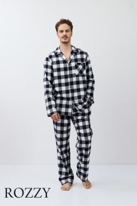 Пижама мужская фланелевая Aruelle Adrian черный/белый