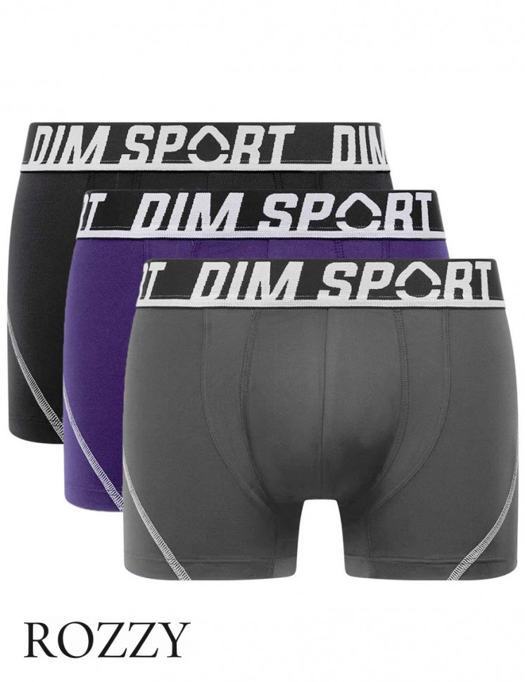 Трусы шорты мужские DIM 08EW черный/серый/фиолетовый (уп.3шт.)