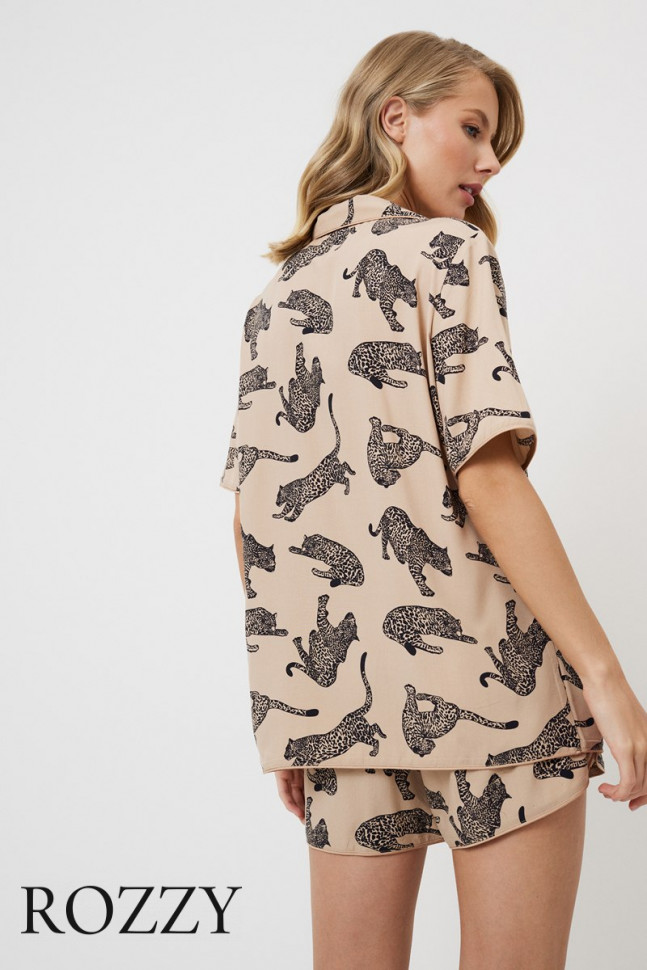 Пижама вискозная с шортами Aruelle Soraya капучино/черный