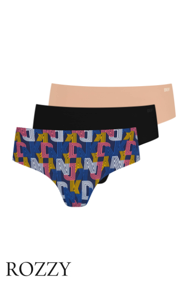 Трусы хипстеры обрезные DKNY Litewear DK5028BP3 черный/бежевый/синий лого (уп.3шт.)
